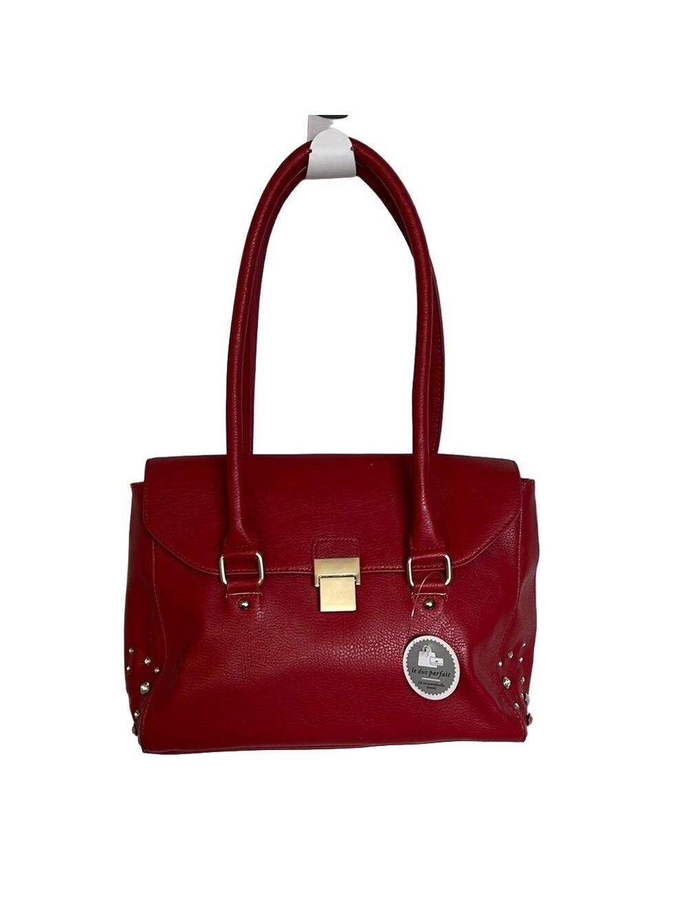 Chic Red Shoulder Bag with Gold Accents